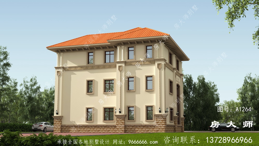 意大利风格三层别墅图纸与效果图