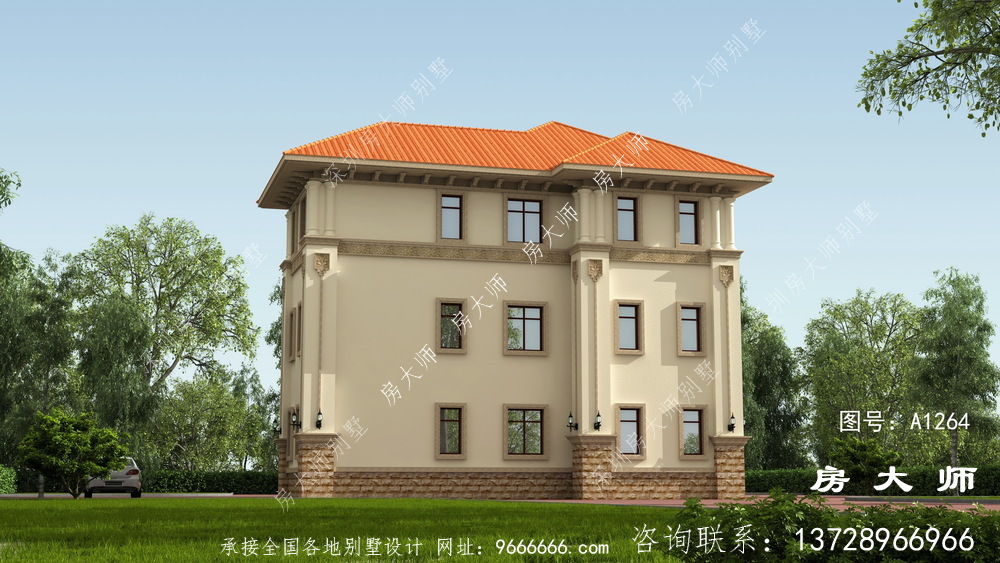 意大利风格三层别墅图纸与效果图