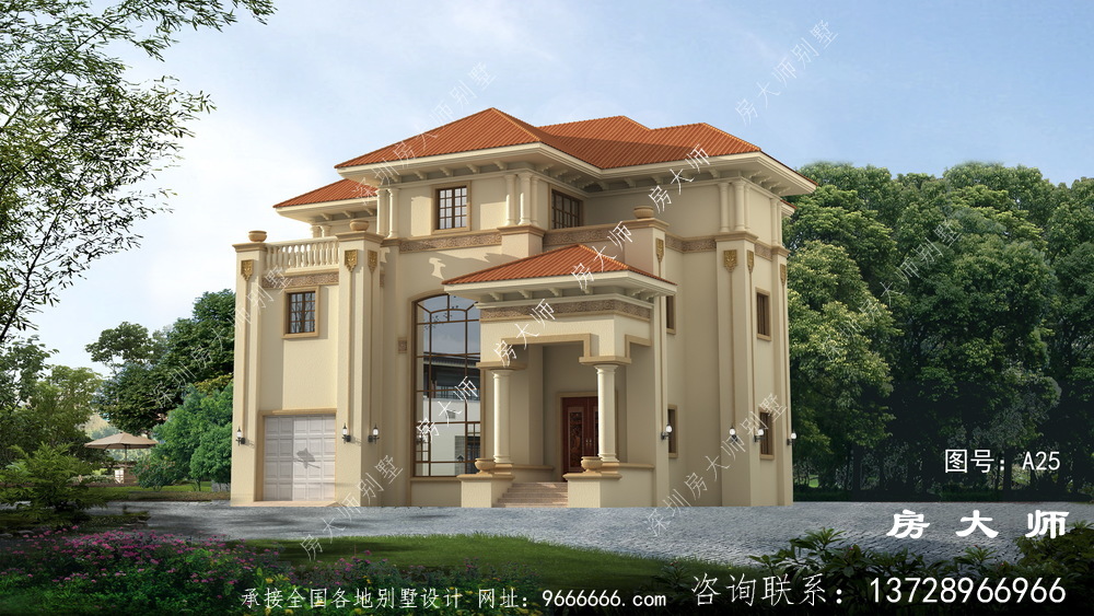 农村三层建筑设计图配车库和露台