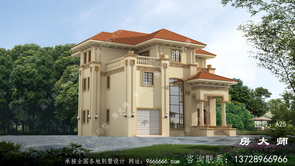 农村三层建筑设计图配车库和露台
