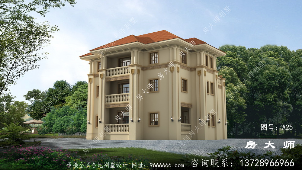 农村三层建筑设计图配车库和露台