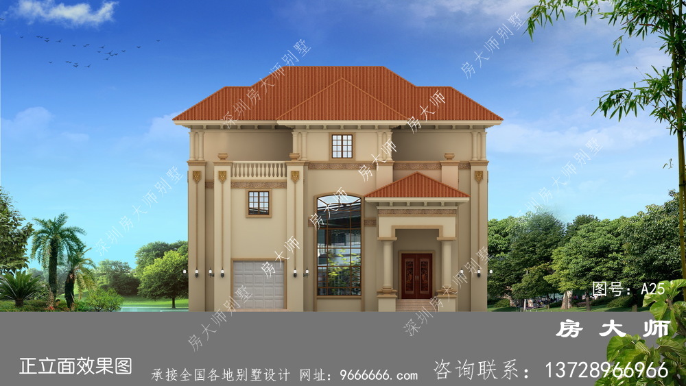 农村三层建筑设计图配车库和露台