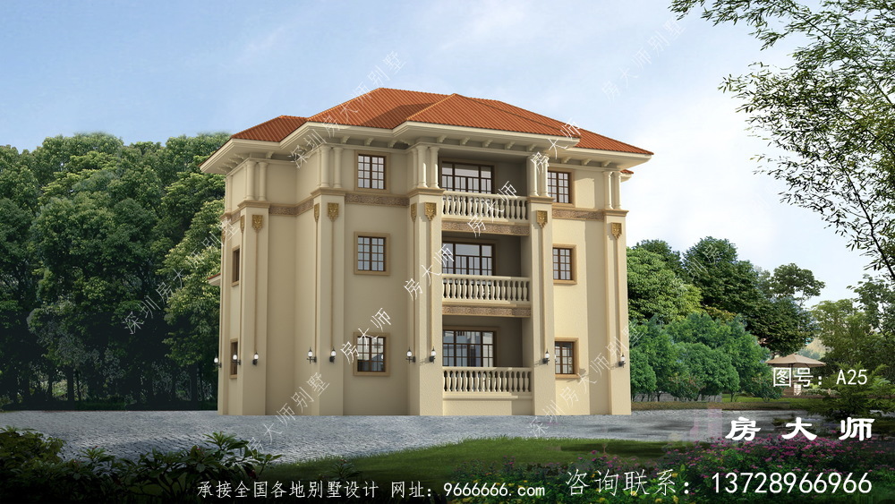 农村三层建筑设计图配车库和露台