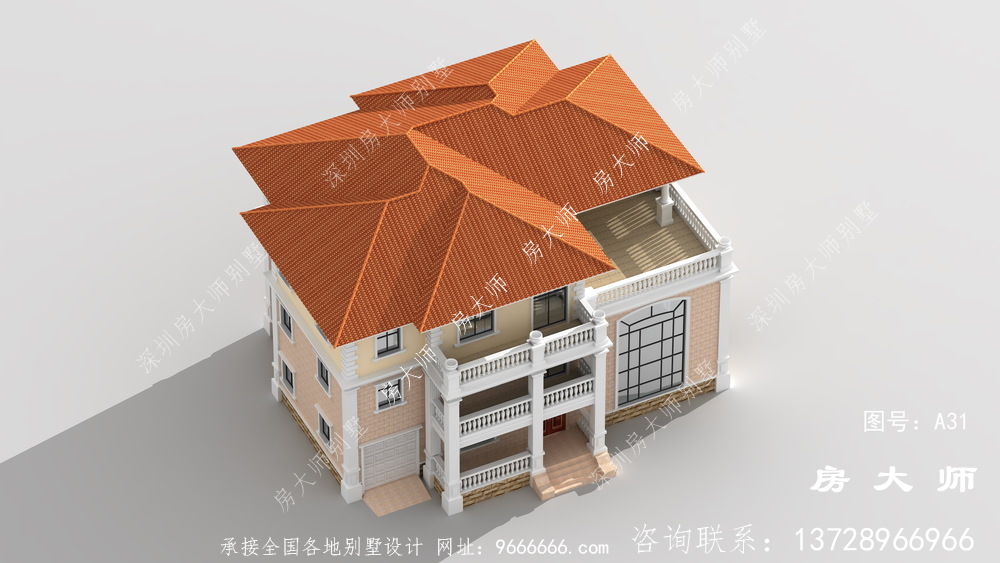 乡村三层别墅设计图纸，外型高大上，线框幽美。