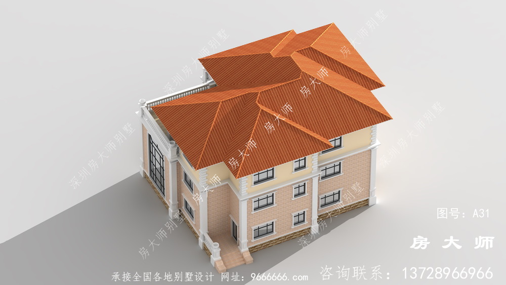 乡村三层别墅设计图纸，外型高大上，线框幽美。