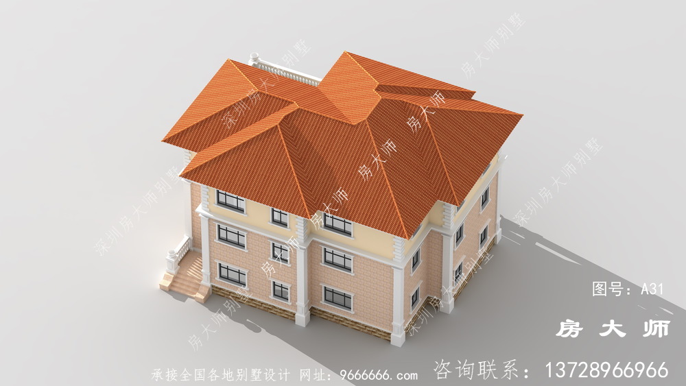 乡村三层别墅设计图纸，外型高大上，线框幽美。