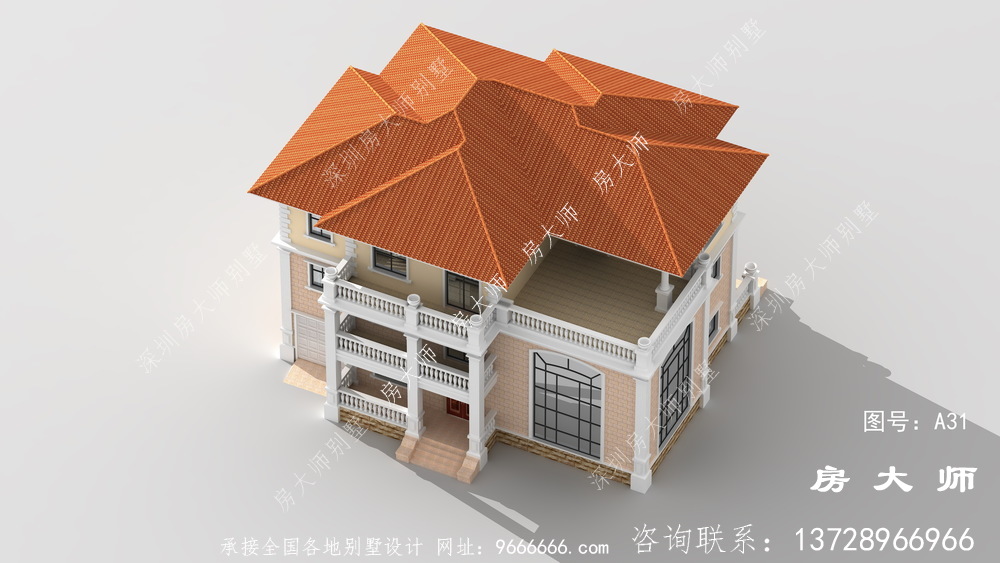 乡村三层别墅设计图纸，外型高大上，线框幽美。