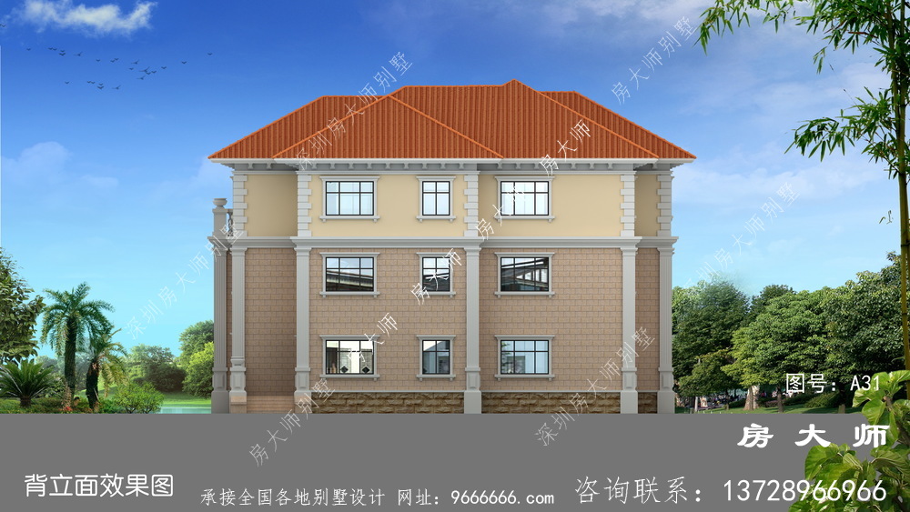 乡村三层别墅设计图纸，外型高大上，线框幽美。