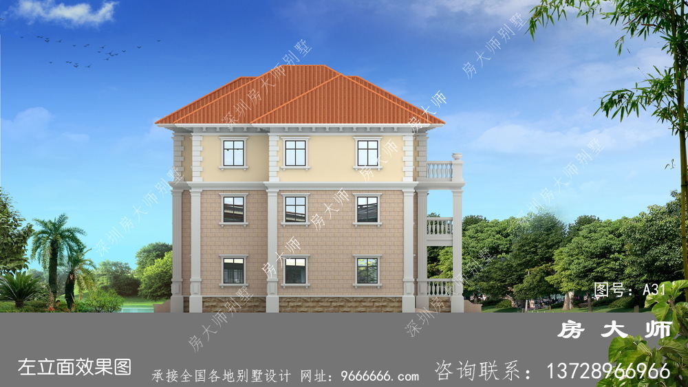 乡村三层别墅设计图纸，外型高大上，线框幽美。