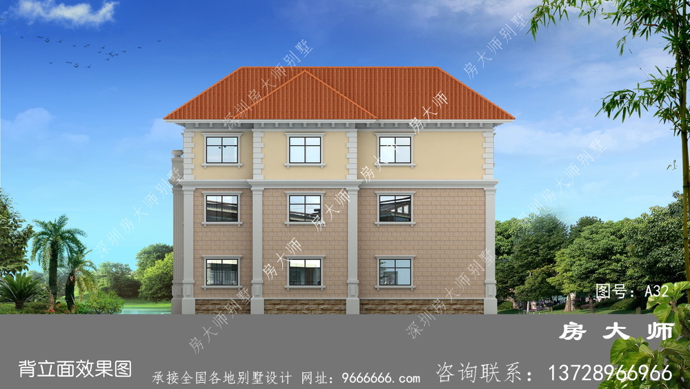 乡村三层别墅美丽的设计图，高端大气