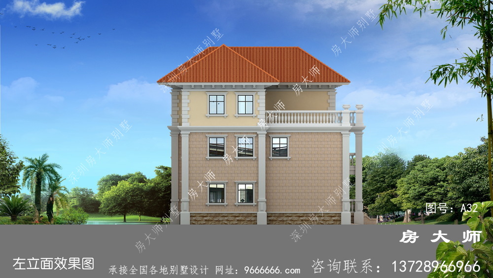 乡村三层别墅美丽的设计图，高端大气