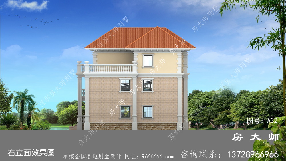 乡村三层别墅美丽的设计图，高端大气