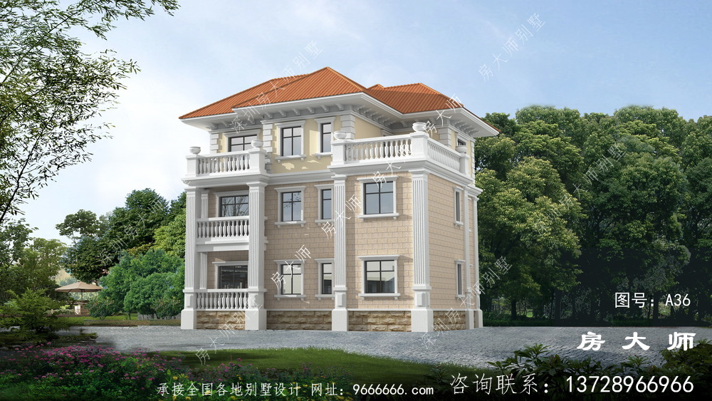 布局合理的高端大气三层别墅设计图。