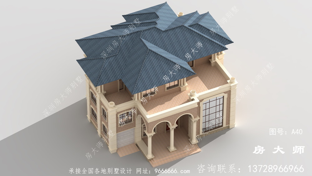 乡村三层小复式带阳台别墅设计图，外型图清爽醒目