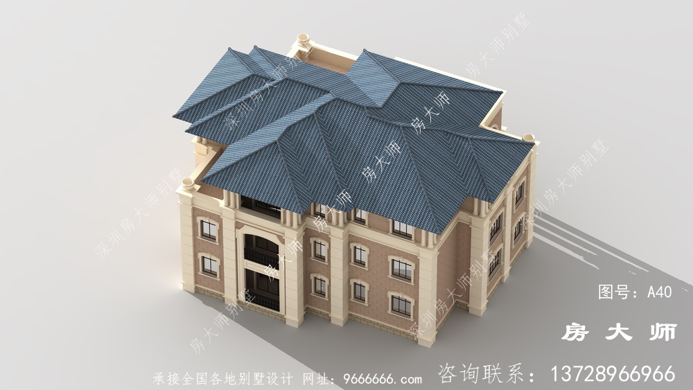 乡村三层小复式带阳台别墅设计图，外型图清爽醒目
