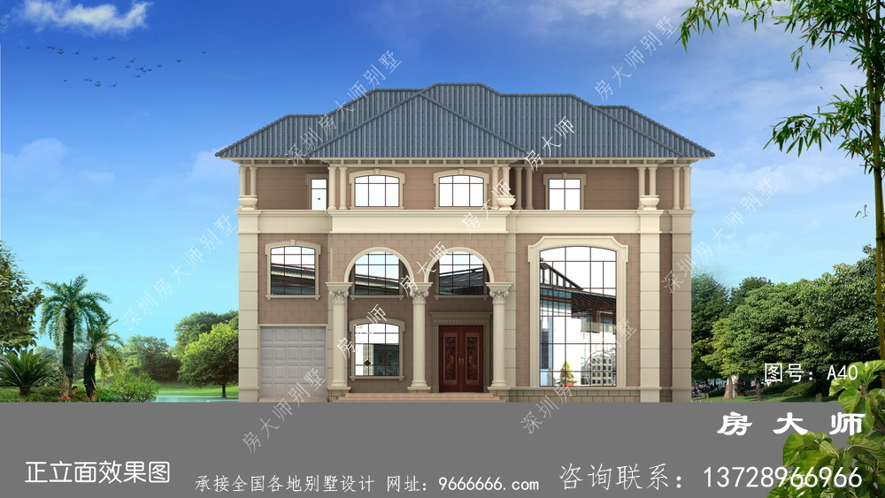 乡村三层小复式带阳台别墅设计图，外型图清爽醒目
