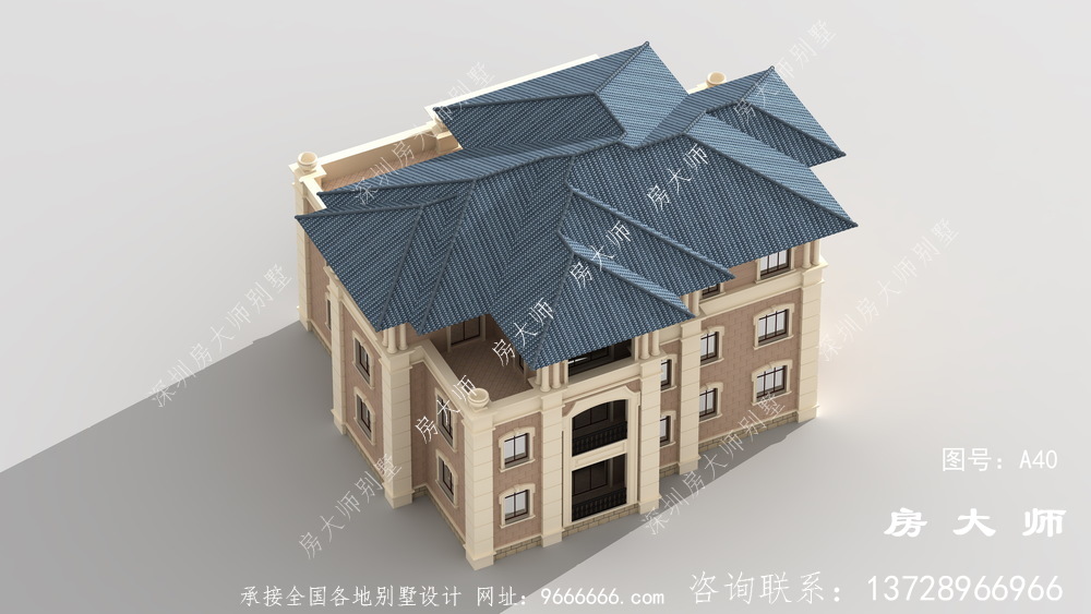 乡村三层小复式带阳台别墅设计图，外型图清爽醒目