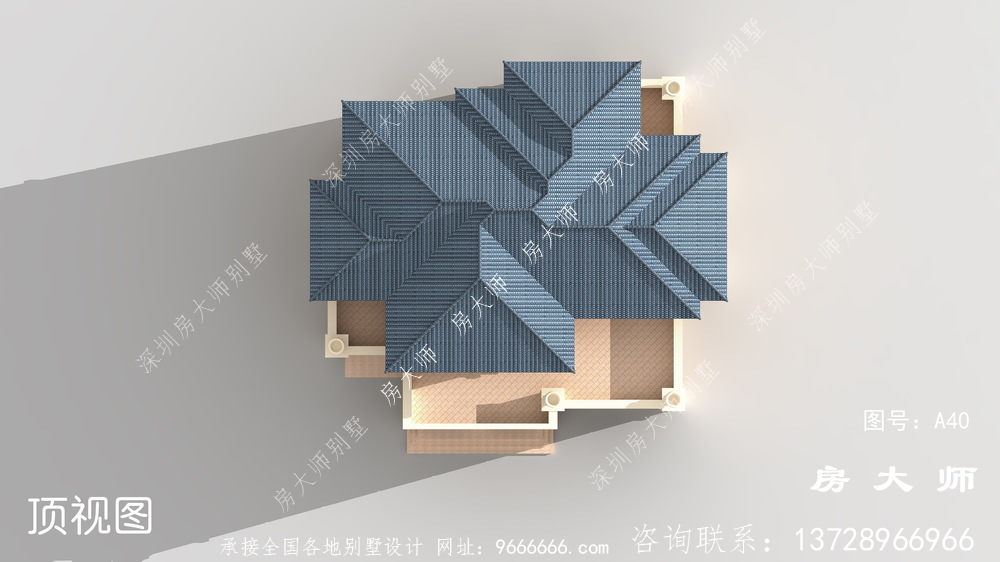 乡村三层小复式带阳台别墅设计图，外型图清爽醒目