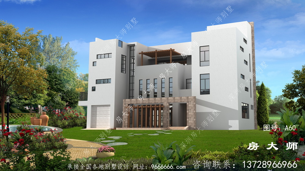 三层别墅设计图，样式简洁空气，气宇不凡。