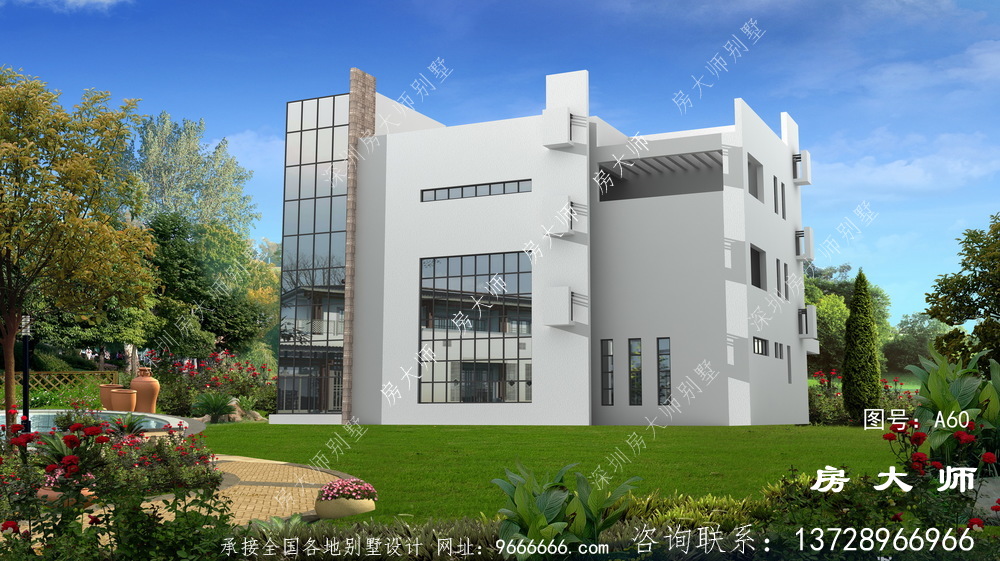 三层别墅设计图，样式简洁空气，气宇不凡。