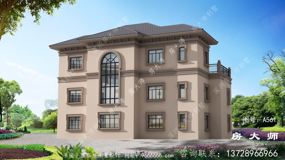 欧式风格农村三层半别墅效果图