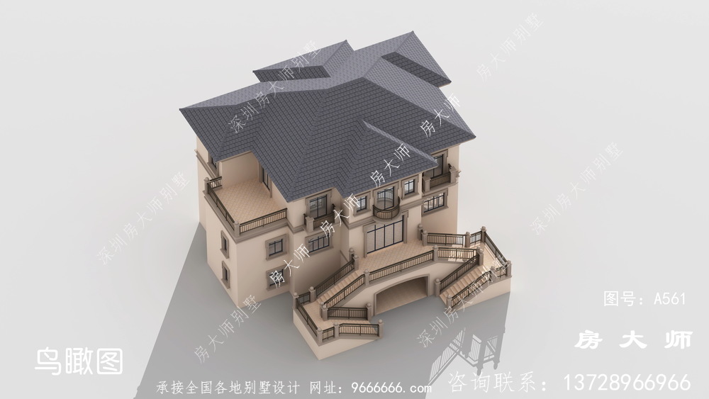 欧式风格农村三层半别墅效果图