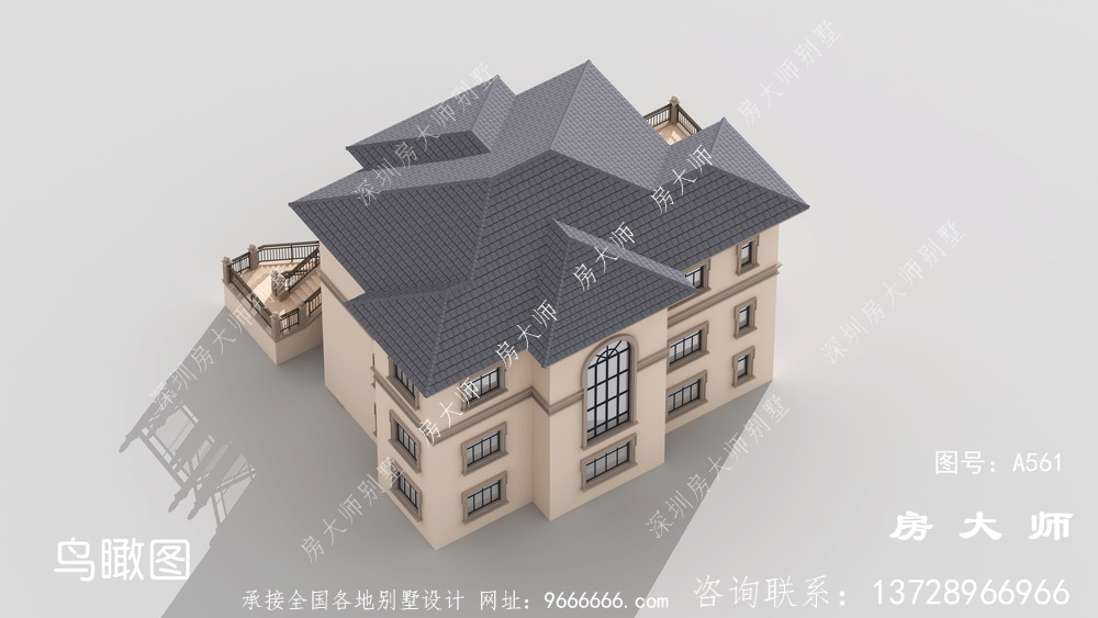 欧式风格农村三层半别墅效果图