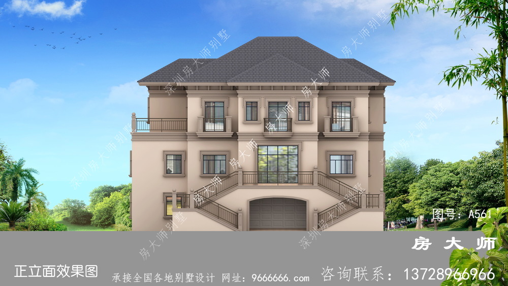 欧式风格农村三层半别墅效果图