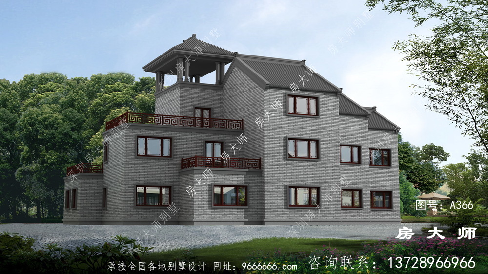 中式三层乡村别墅设计图纸