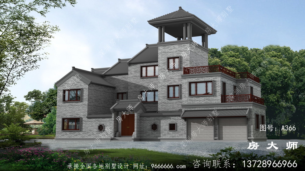 中式三层乡村别墅设计图纸