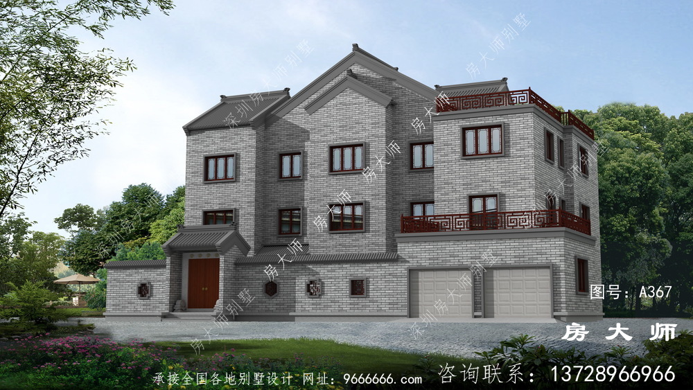 素雅别致中式三层别墅带露台