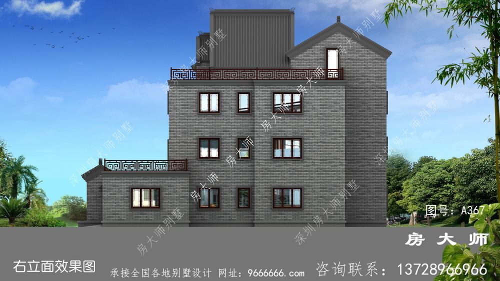 素雅别致中式三层别墅带露台