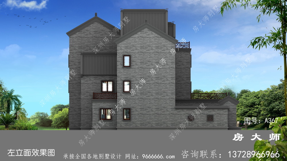素雅别致中式三层别墅带露台