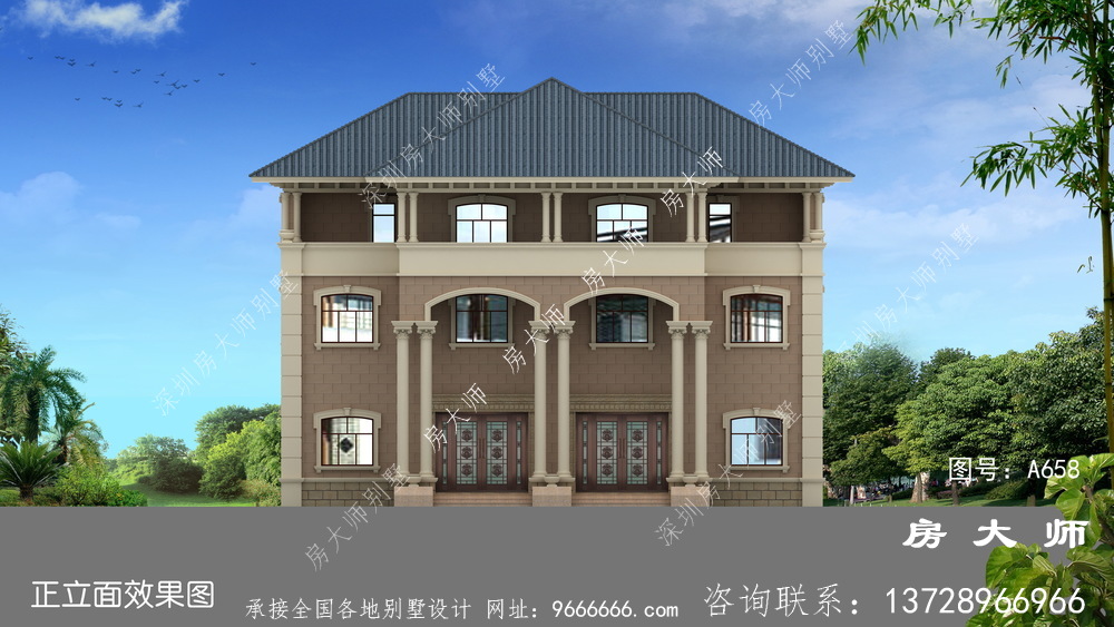 法式风格双拼别墅设计图纸大全