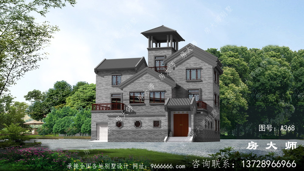 三层乡村别墅设计图纸，精美中式设计