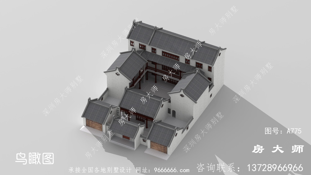 赏心悦目的中式四合院别墅外观效果图