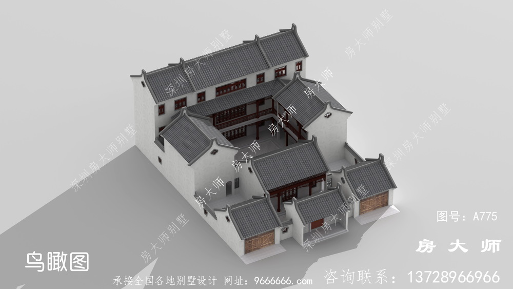 赏心悦目的中式四合院别墅外观效果图