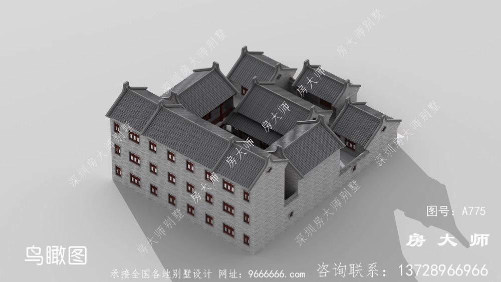 赏心悦目的中式四合院别墅外观效果图