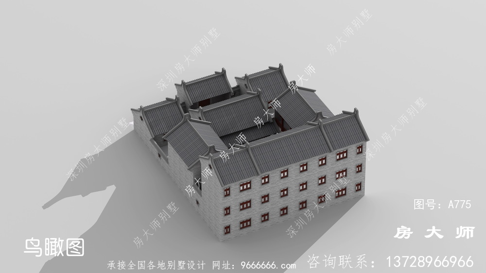 赏心悦目的中式四合院别墅外观效果图