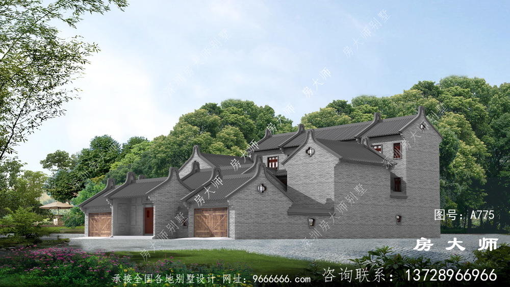 赏心悦目的中式四合院别墅外观效果图