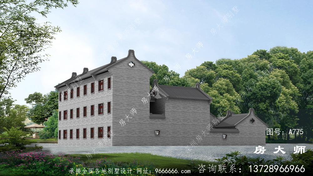 赏心悦目的中式四合院别墅外观效果图