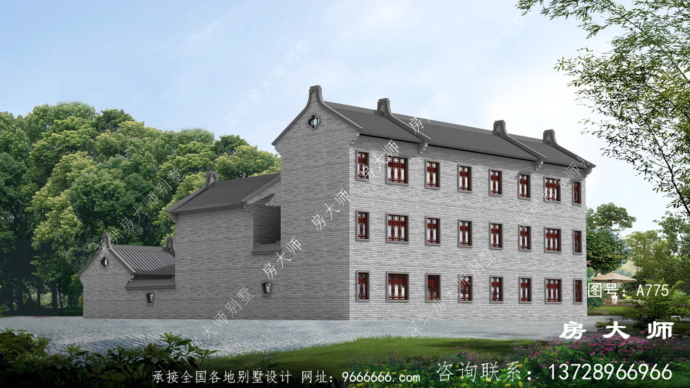 赏心悦目的中式四合院别墅外观效果图