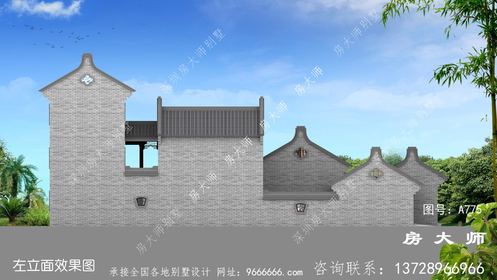 赏心悦目的中式四合院别墅外观效果图