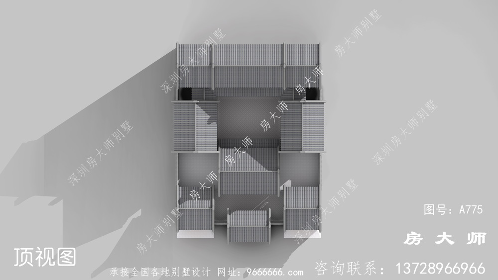 赏心悦目的中式四合院别墅外观效果图