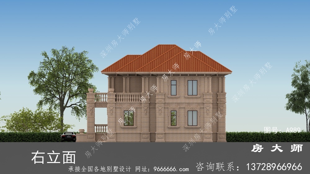 庄严欧式二层精品石材别墅设计图纸