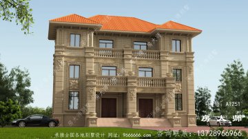 乡村欧式三层双拼别墅设计外观图