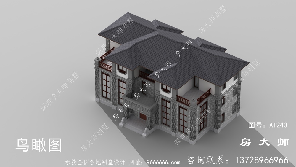 中式三层别墅房型很周正，透亮好用。