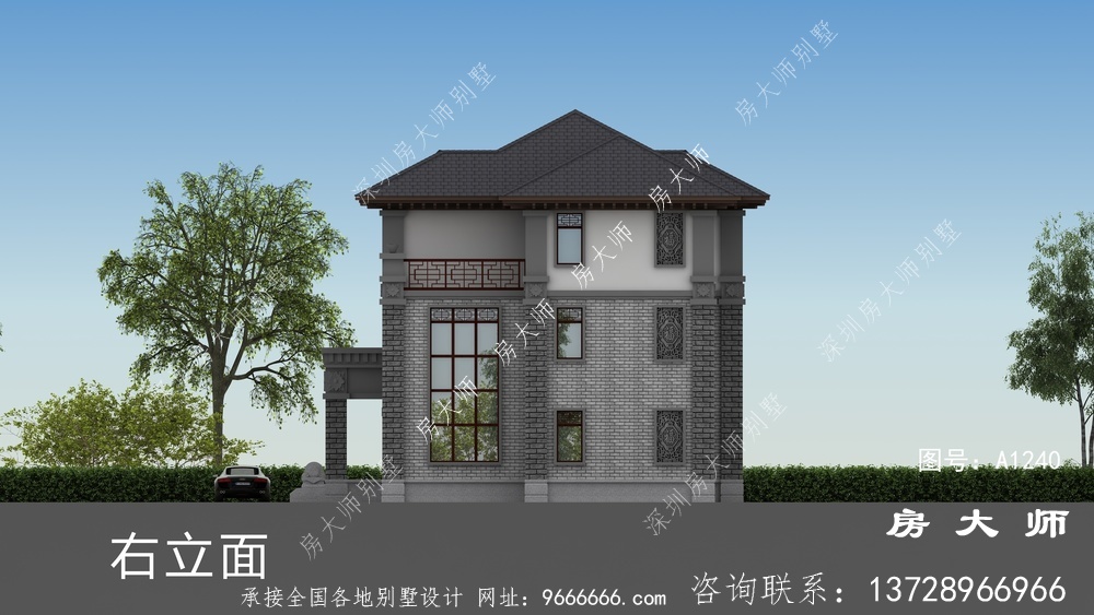 中式三层别墅房型很周正，透亮好用。