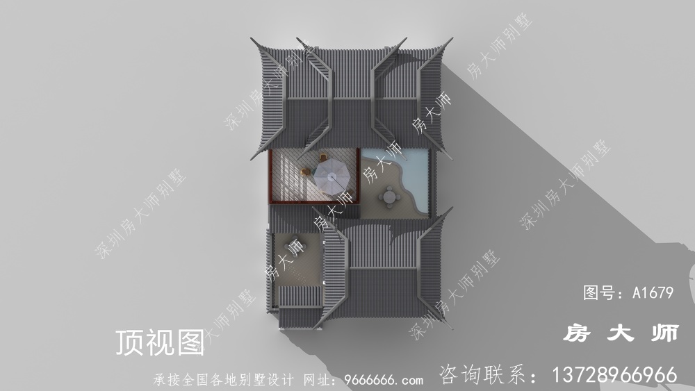 苏式园林两层新中式别墅外观效果图