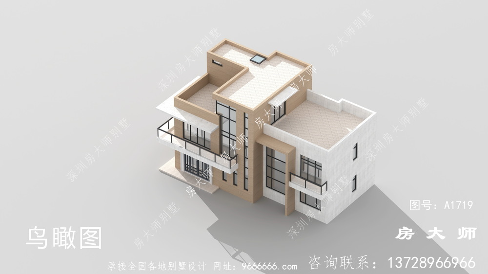现代复式三层别墅外观效果图